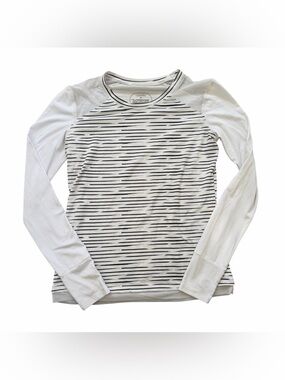 oiselle White Long Sleeve Stripe Performance Tee